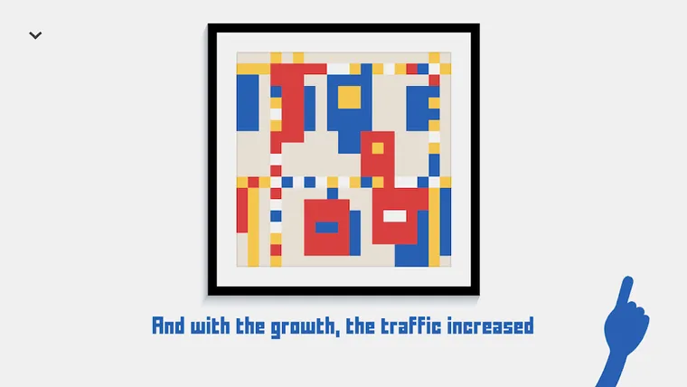 Tela in stile Mondrian incorniciata dentro il rompicapo Please, Touch The Artwork