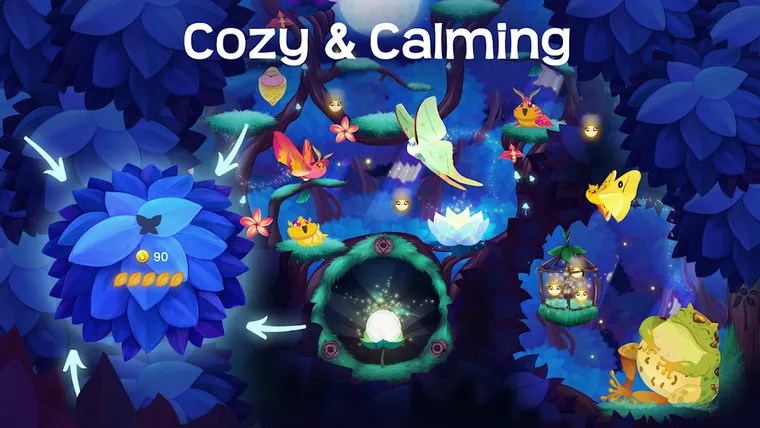 Bosco notturno illuminato con falene colorate in Flutter Starlight